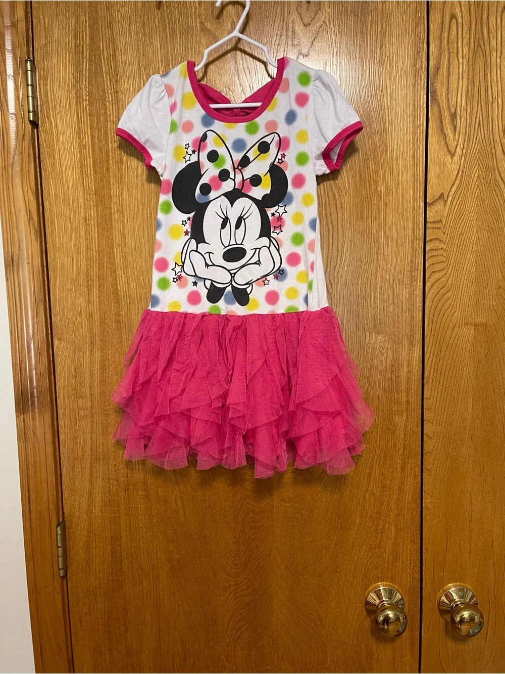 Disney Minnie Mouse Multicolor Polka Dot Tulle Dress - Hot Pink